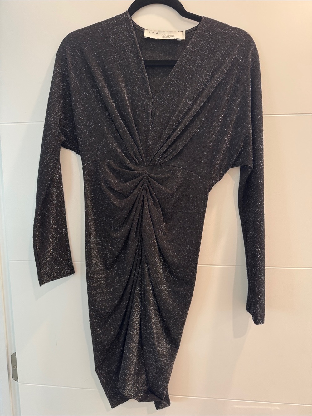 IRO Black Sparkle Twist-Detail Long Sleeve Dress